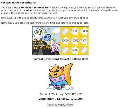 race to riches scratchcard neopets.